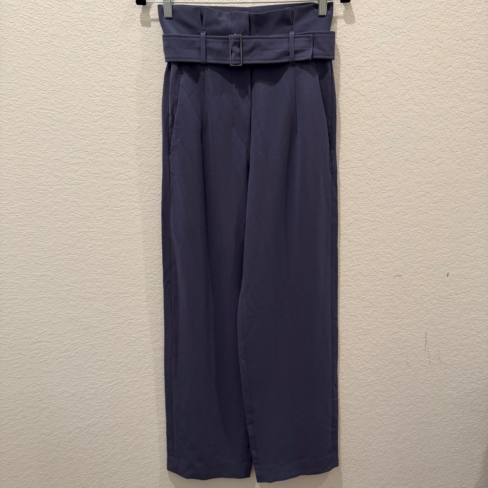 Babaton Aritzia High Waisted Belted Wide Leg Trousers Slate Purple Size 2